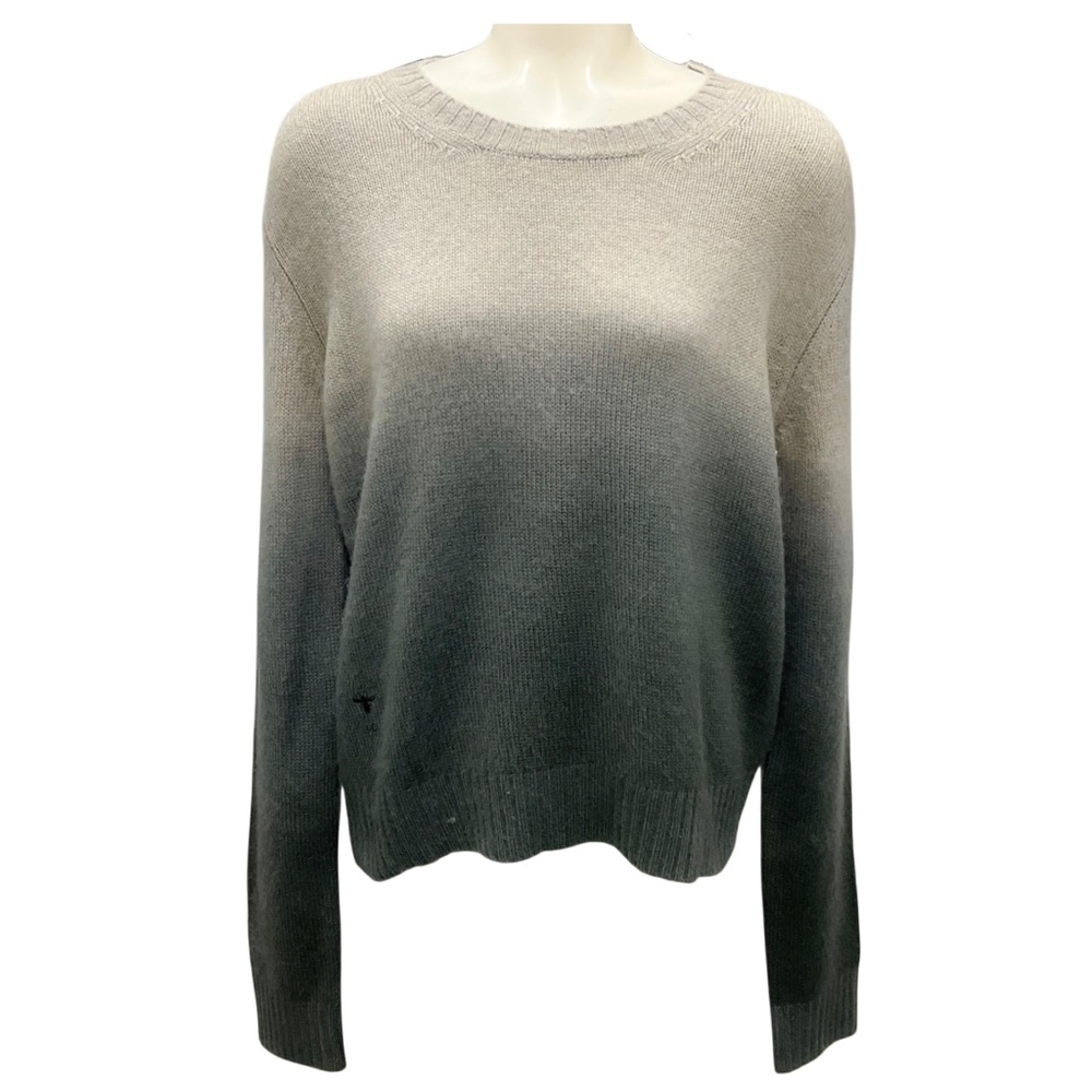 CHRISTIAN DIOR GREY OMBRE EFFECT BEE EMBROIDERED CASHMERE KNIT SWEATER